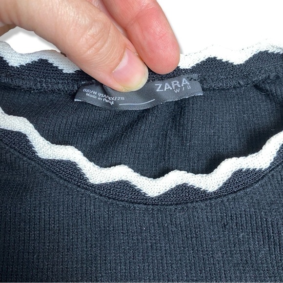⭐️ZARA Black and White Ric Rac Trim Knit Top - Picture 3 of 6
